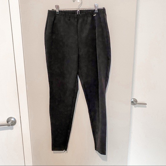 St. John Black Pants Straight Leg Dress Stretch Elastic Waistband Tapered Office